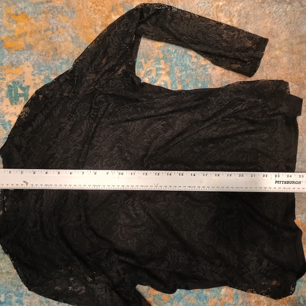 George Elegant Black Lace long Sleeve Women's Top with small collar Size 14 - Picture 7 of 8